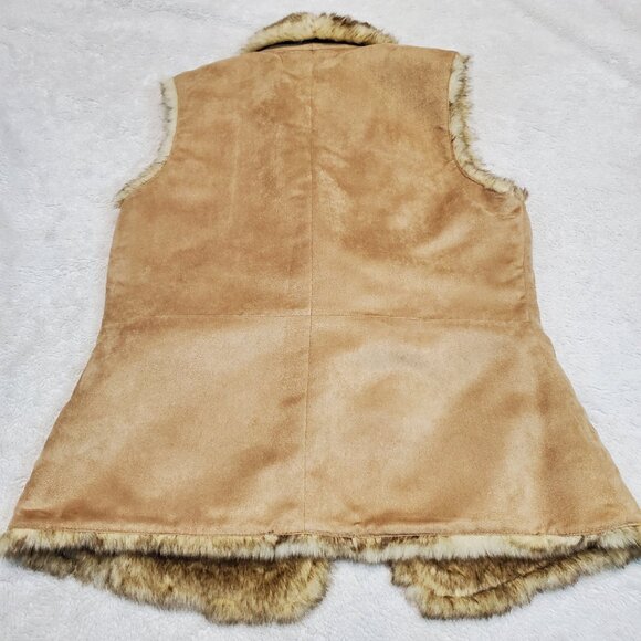 NWT Crosby. Bohemian Y2K Romantic Preppy Party Tan Faux Suede Faux Fur Vest S - Picture 3 of 8